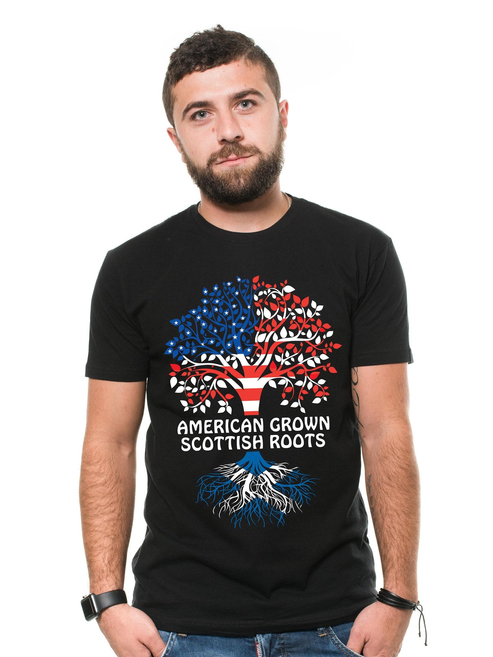 American Grown With Scottish Roots T-Shirt: Patriotic Scotland Flag Tee 4XL