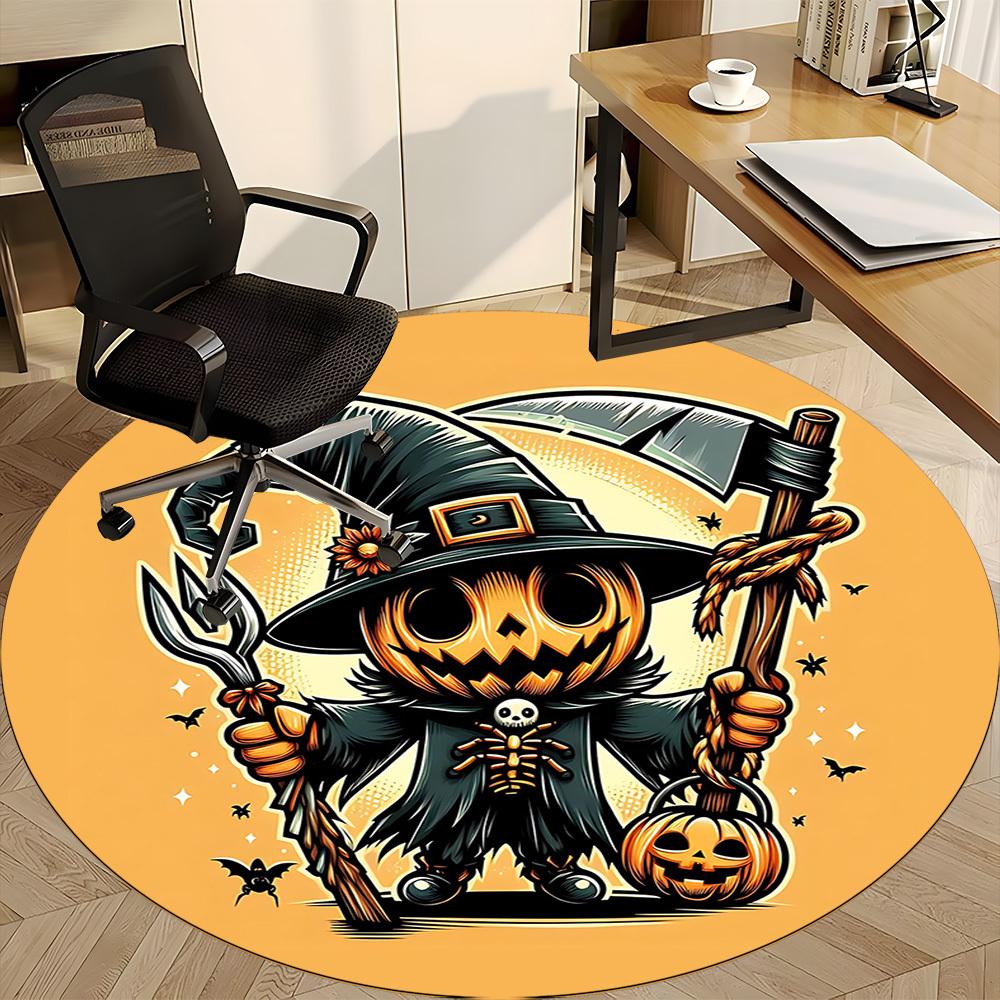 1pc Pumpkin Reaper Office Round Area Rug, Under Office Chairs Bedroom Living Room Home Decor, Room Deco, Available in Various Sizes