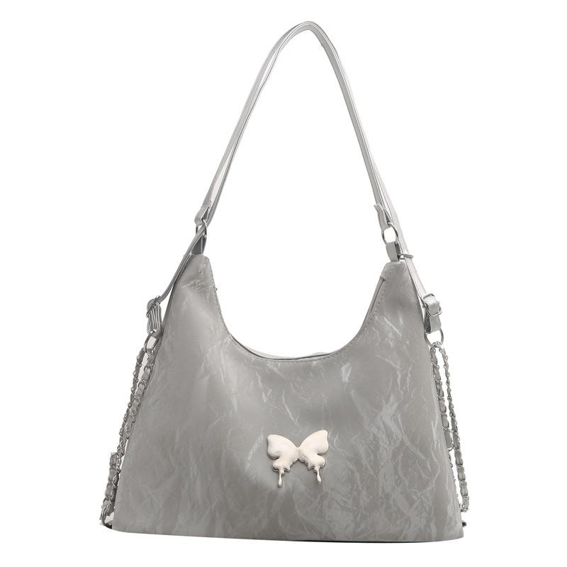 

Повседневный женский рюкзак большой вместимости с мягкой передней частью 2025 новый рюкзак модная вышивка бабочка простой на плечо сумка-пельмень серый