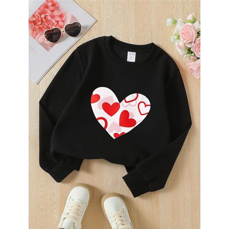 European Sizes Kids' Crewneck Sweatshirt | Heart Pattern Red White Love Design, Sportswear and Casual Wear, Soft and Comfortable, Clothing, Teenagers
