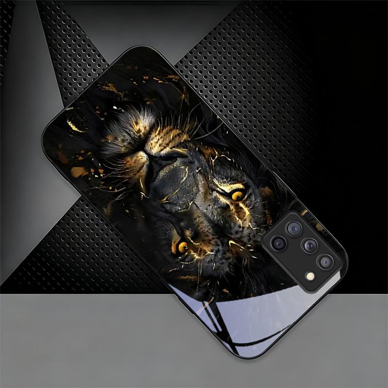 Lion With Golden Black Phone Case For Samsung A32 A33 A34 A35 A36 A37 A51 A52 A52s A53 A54 A55 A56 A57 A71 A72 A73 Glass Cover