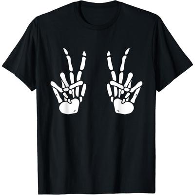 Skeleton Hands Peace Sign Halloween Skeleton Peace Sign Cotton Men T Shirt