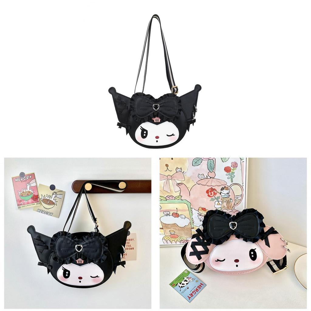 Girl Student Cartoon Kuromi My Melody Nylon Tote Bag With Zipper Closure For Casual Daily Use