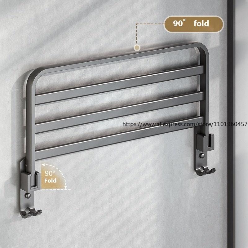 Gun Gray Bath Towel Rack, Toilet Non-punching Rack, Bathroom Space Aluminum Folding Towel Rack, Bathroom Pendant.