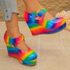 Scarpe da donna slip-on con zeppa traforata color-block, Calzature alla moda, versatili e comode, Disponibili in taglie forti.