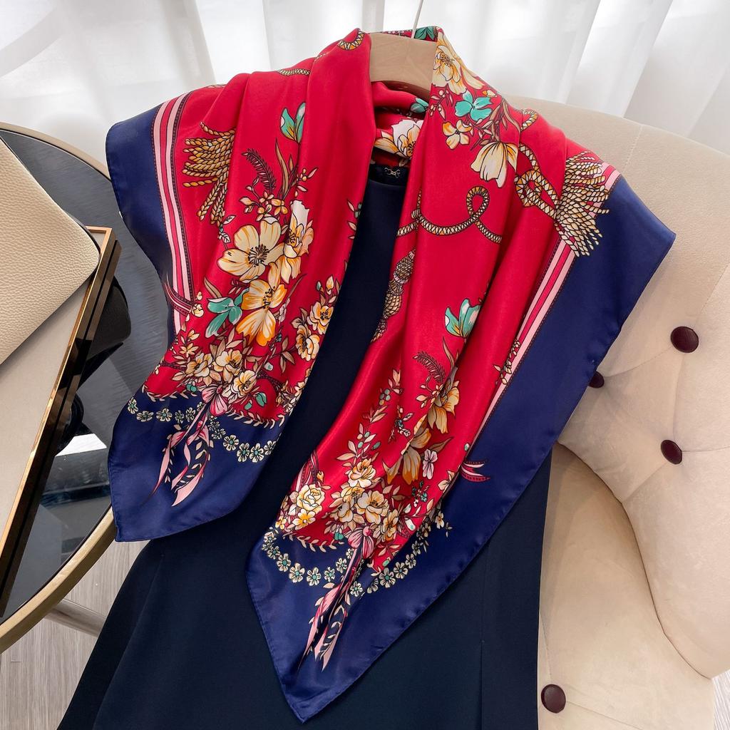 Vintage Paisley Silk Scarf Women Fashion Designer Head/Hair Scarves 90*90cm Hijab Bandana Cheveux Foulard Femme 90X90CM
