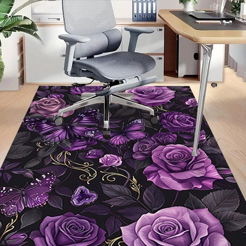 1PC Purple Roses Butterfly Non-Slip Floor carpet, Office, family, bedroom, Studio - Large Area Rug, Vibrant Colors-C0463