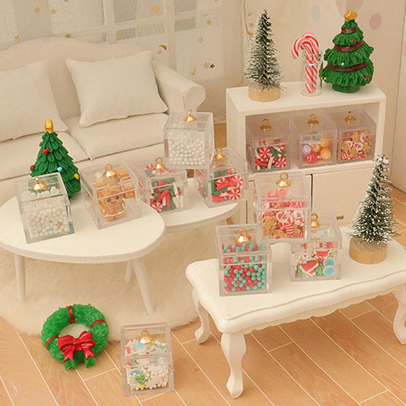 Dollhouse Simulation Christmas Candy Cookies Gift Box Model Dollhouse Kitchen Dessert Decoration Dolls House Food Accessories
