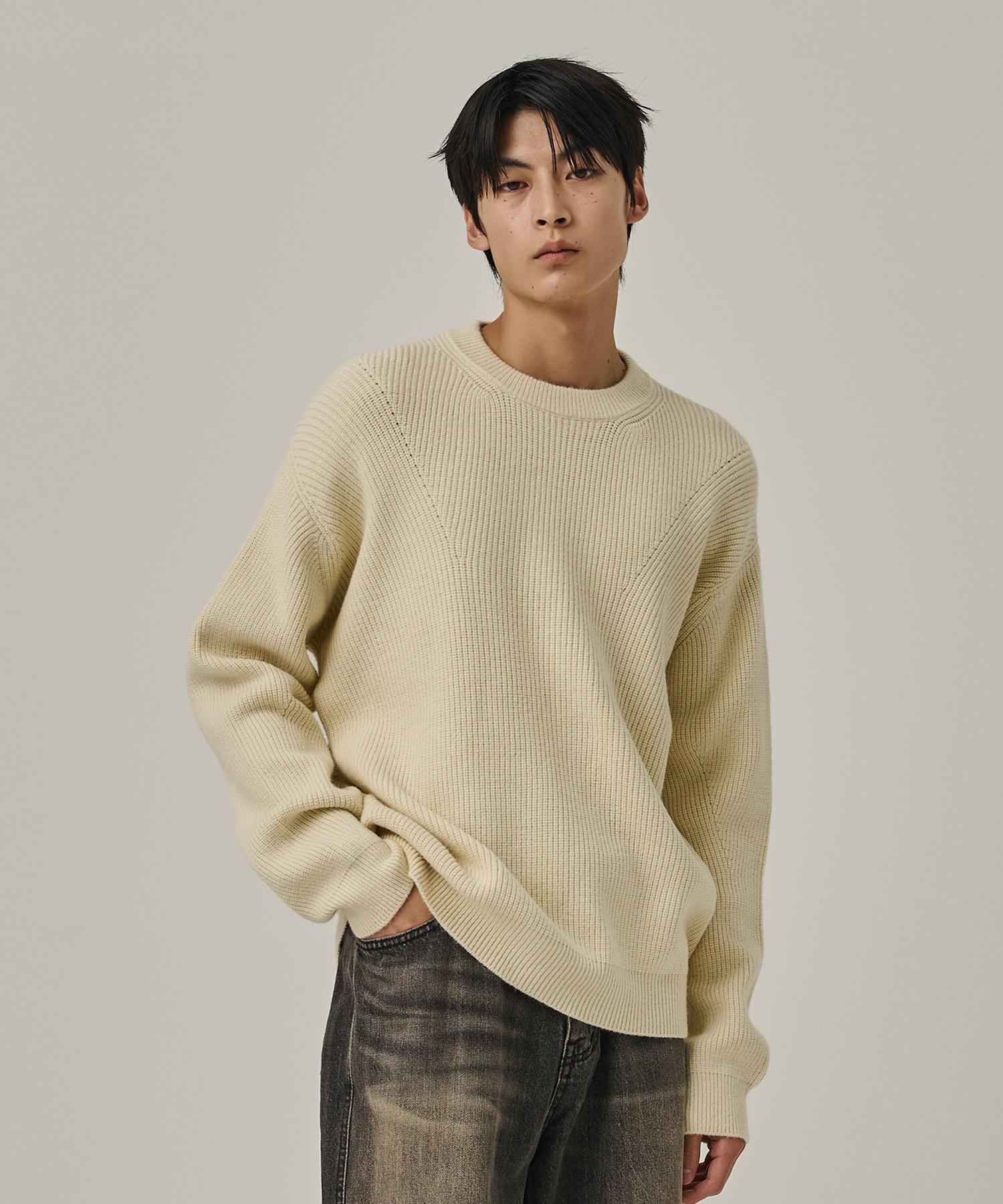 Analog Mood Semi-Overfit Hazzi Daily Round Knit (Cream) Free
