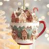 Acrylic Coffee Cup Ornament 2D Art Keychain Pendant Christmas Snow House Pendant Decoration Christmas Tree Pendant Decoration