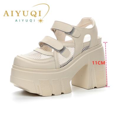 Fashion AIYUQI Women's Sandals Genuine Leather 2025 New 11cm Heel High Mesh Women Sandals Platform High Heel Sandals Women