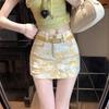 Cotton Blend Flower Print High Waist Short Skirt For Summer Casual Wear