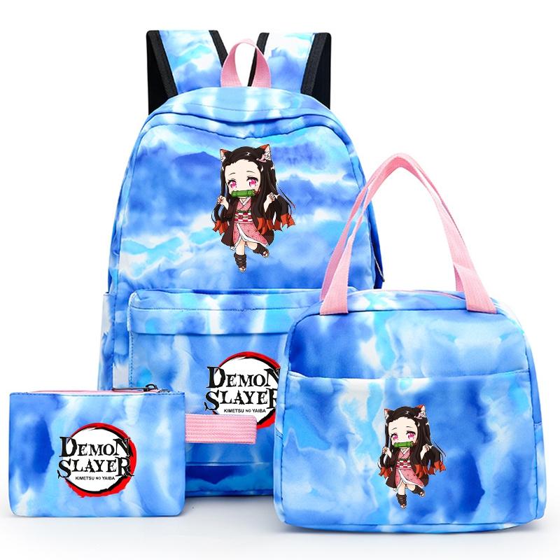 3ks/set Anime Demon Slayer Batoh pro dívky Chlapci Back To School Bag with Lunch Bag Student Bookbag Muži Ženy Cestovní taška Mochil