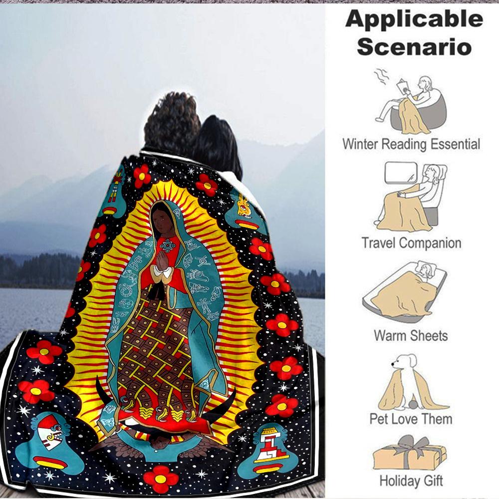 1pc Virgin of Guadalupe Blanket Lightweight Flannel Blanket Throw Blanket For Sofa, Bed, Travel, Camping, Livingroom, Office Yy251015158