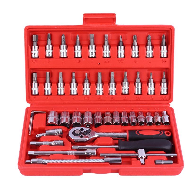 46 Piece Set of Auto Repair Tools On-board Household Repair Kit Wrench Socket Hand Tool Kits