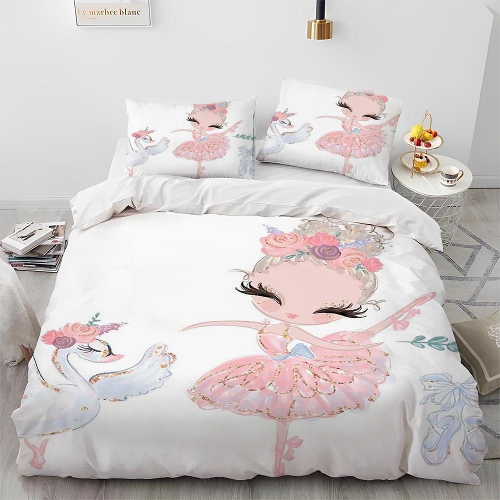 Cartoon Cute Ballet Girl Ballerina Comforter Bedding Set,Duvet Cover Bed Set Quilt Cover Pillowcase,Queen Size Bedding Set Kids