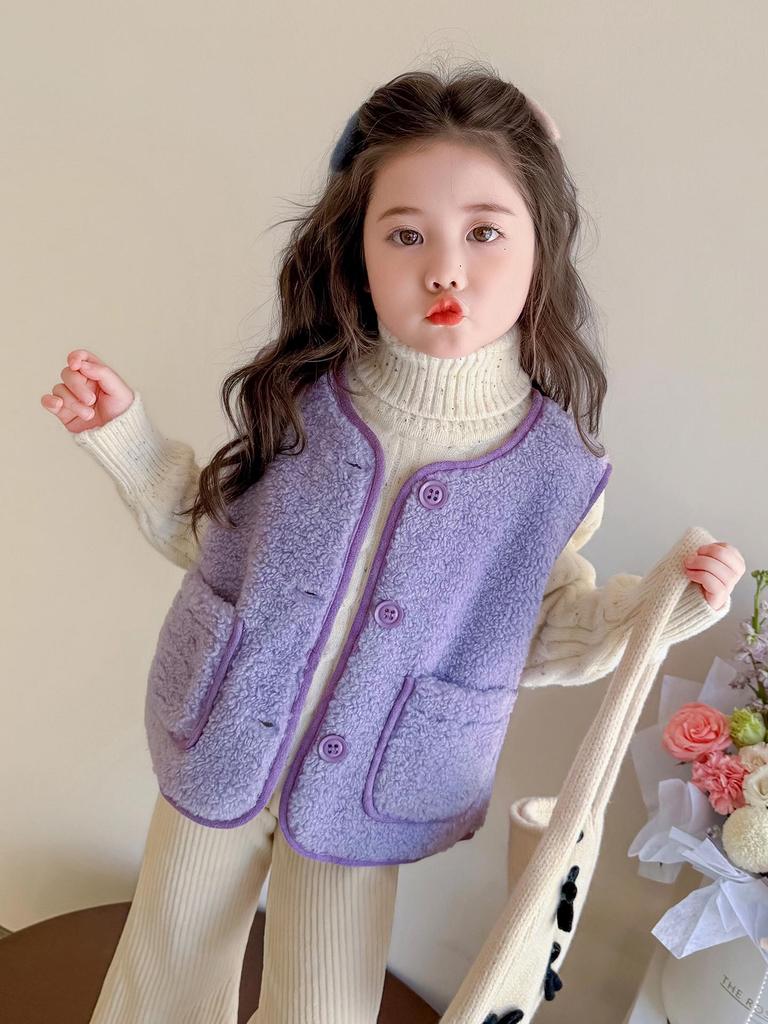 Suéter Chaleco de Punto Forrado de Polar para Niñas Invierno 2025