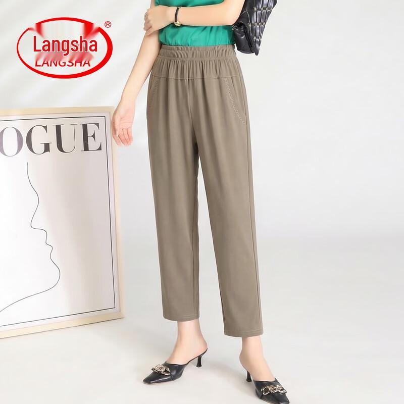 

LangSha Women s Summer Thin Elastic High Waist Plus Size Capri Pants 4XL