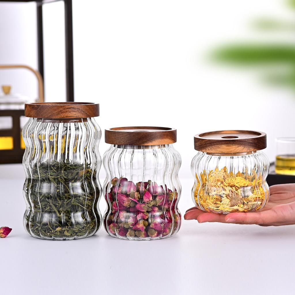 Borosilikatglas Versiegelter Behälter Lagerung und Vorratsglas für Weißen Zucker Trockenfrüchte Snacks Kaffeebohnenpulver Süßigkeiten Teeblätter