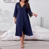Autumn and Winter Large Size Nightdress Women's Home Wear Pajamas Long-sleeved Lace Splicing V-neck Loose Home Nightgowns