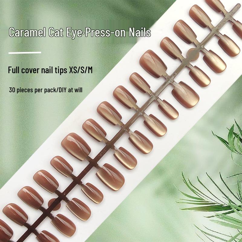 

Caramel Cat Eye Wearable Nails: Chasing Light Deep Coffee Amber Whitening Nail Art Strips [30 Pieces] YM063-S Caramel Cat Eye [All S]