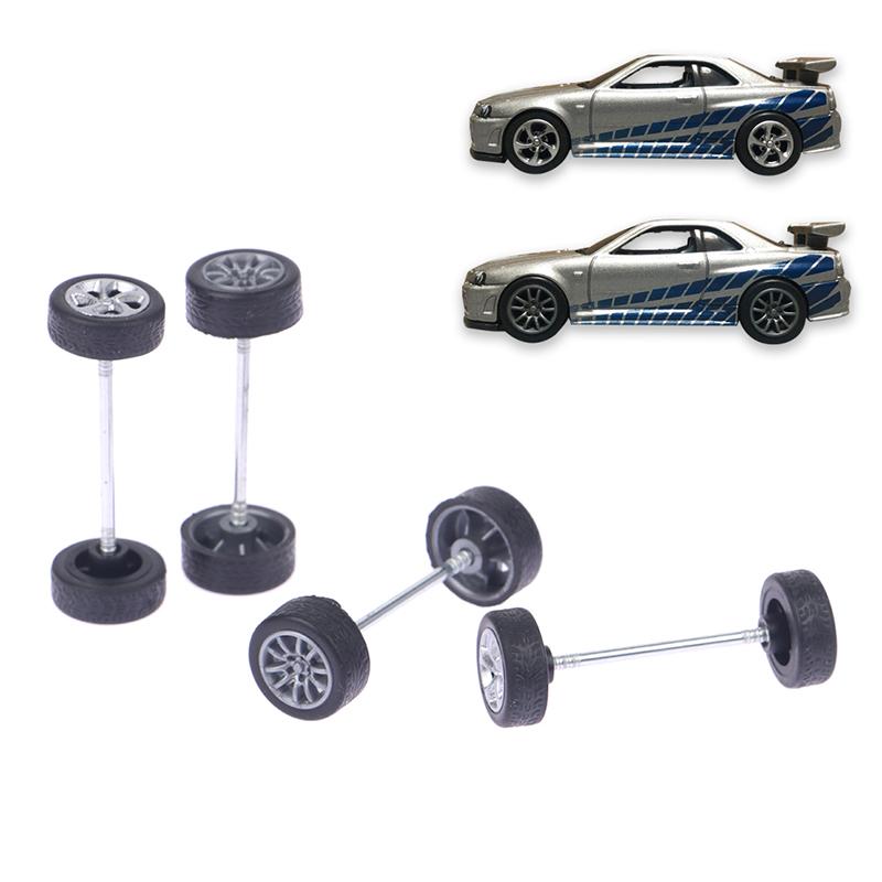 1Set 1:64 Car Wheels For Hotwheels Rubber Tire With Wheel Axle Model Modified