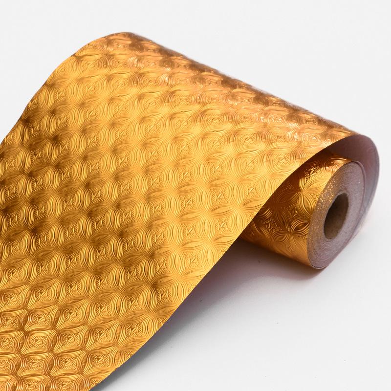 1 Stück 5 m x 10 cm Goldene Selbstklebende Tapetenbordüre - PVC Abnehmbare Wasserdichte Folie, Geeignet für Bilderrahmen, Badezimmer, Küchen