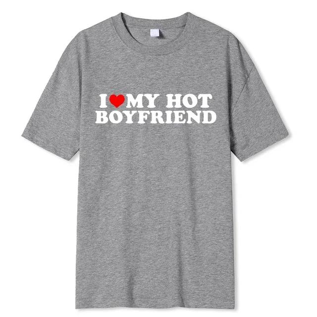 Vintage Zabawny Koszulka I Love My Hot Girlfriend Boyfriend Para Graficzna Koszulka Męska Chłopaków Bawełniana Casualowa Sportowa Streetwear