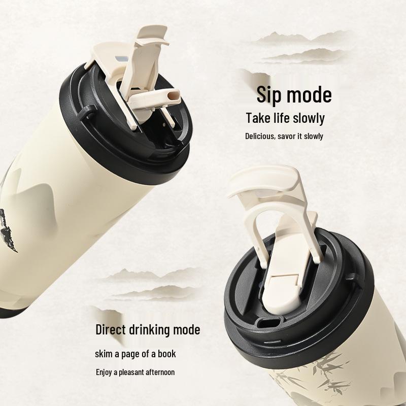 Guochao Double-Walled Coffee Cup with 316 Stainless Steel Liner, Ceramic Thermos, Portable Business Gift.