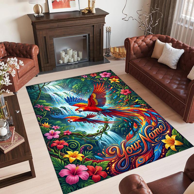 Birds Theme Crystal Velvet Floor Rug Personalized Custom Name Text Warm Carpet Home Decoration