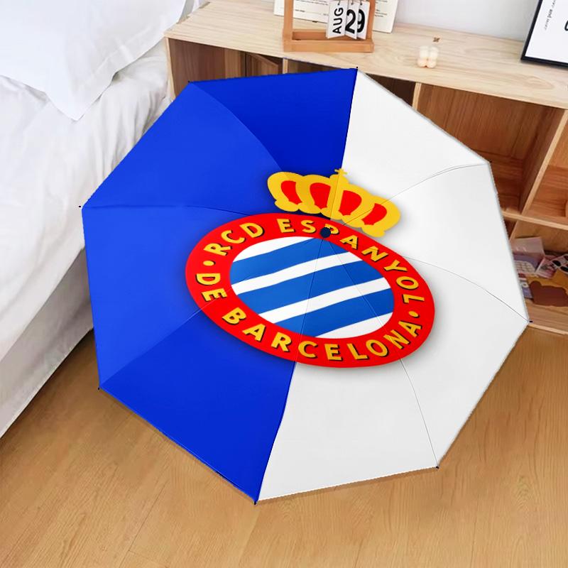 Real Sociedad Crest Design Umbrella Folding Umbrella, Automatic Umbrella 8-Frame for Travel, Camping Use Gift for Halloween Christmas