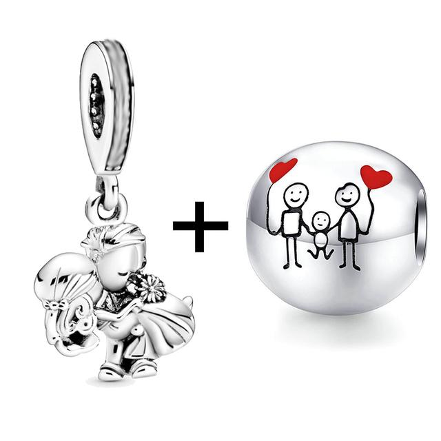 2pcs /Lot New Mom &Dad Charm Beads Fit European Style Brand Bracelets For Women Family Romantic Jewelry Gift Buy 1 Get 1 Free