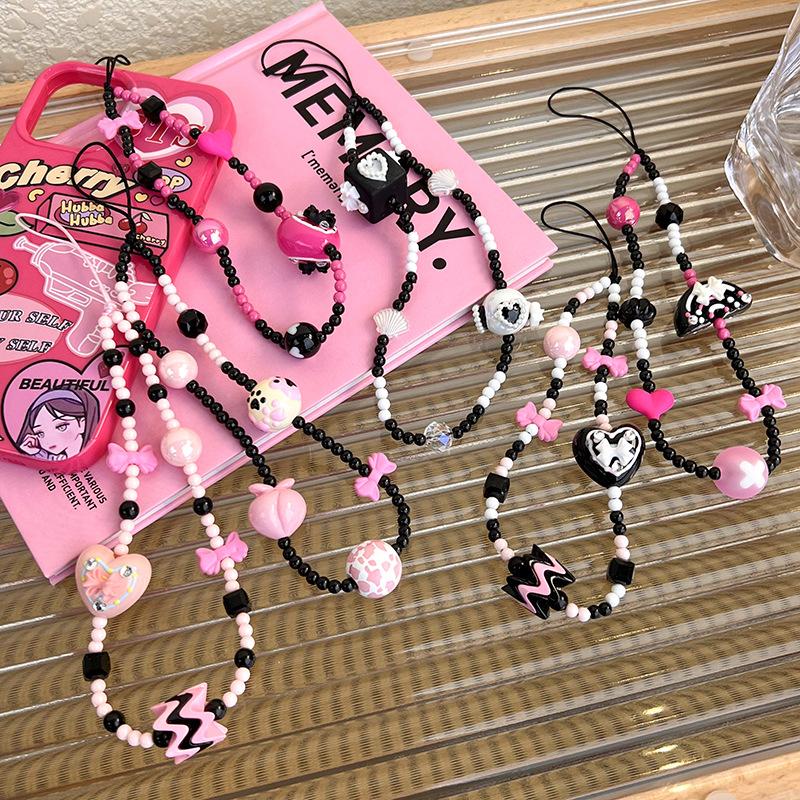 Trojrozměrné ručně malované korálkové korálky sladké cool černé růžové korálky mobilního telefonu řetěz hvězda Spice Girl hipster