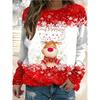 Spring and Autumn Women's Blouse Christmas Theme Printed Long Sleeve Round Neck Loose Top Moose