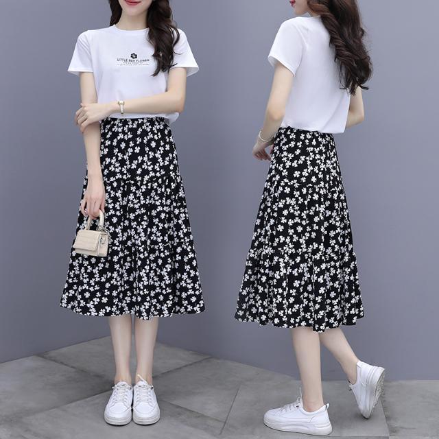 Spring Trendy Letter Print Skirt & Short Sleeve T-Shirt Set for Women