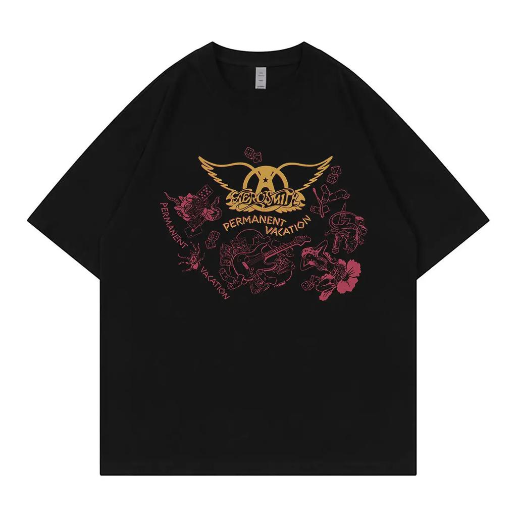 Aerosmith Band Vintage American Men's and Women's Street Casual VTG Shoulder Loose Crew Neck Rock Short Sleeve T-Shirt