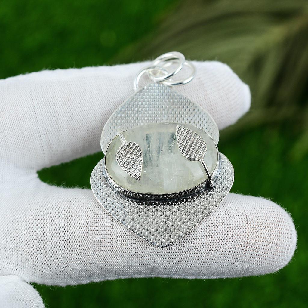 Natural Rainbow Moonstone Gemstone Jewelry 925 Sterling Silver Pendant For Women