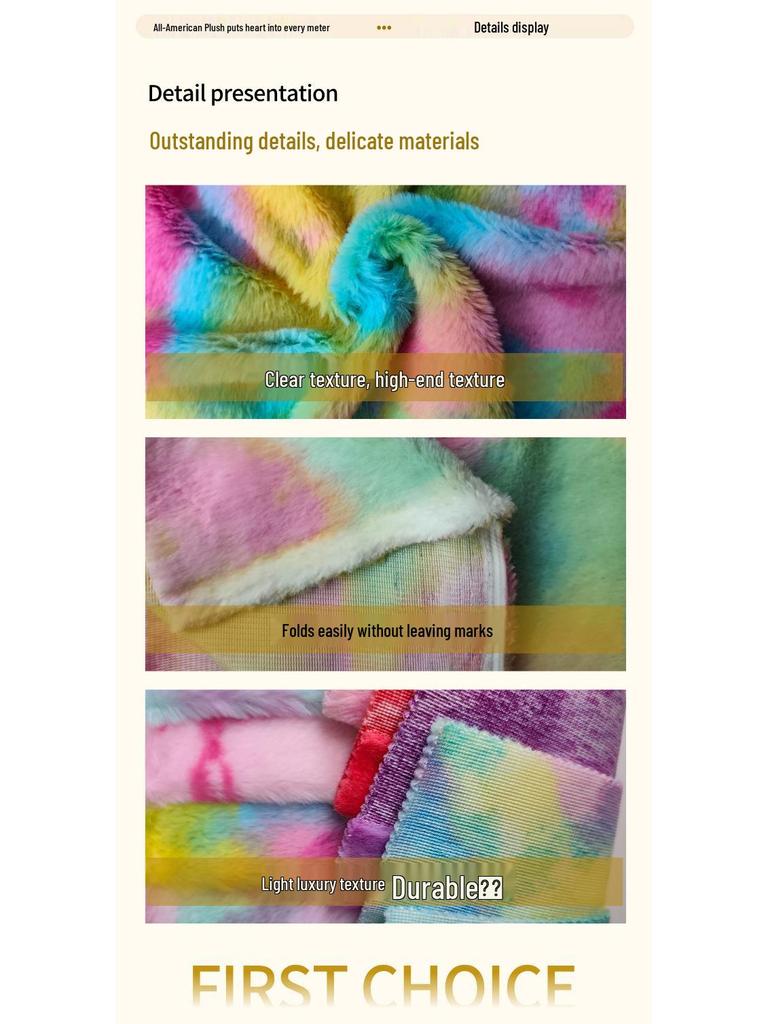 Colorful Tie-Dye Rabbit Fur Print Plush Fabric, 10mm - Ideal for Toy and Clothing Design