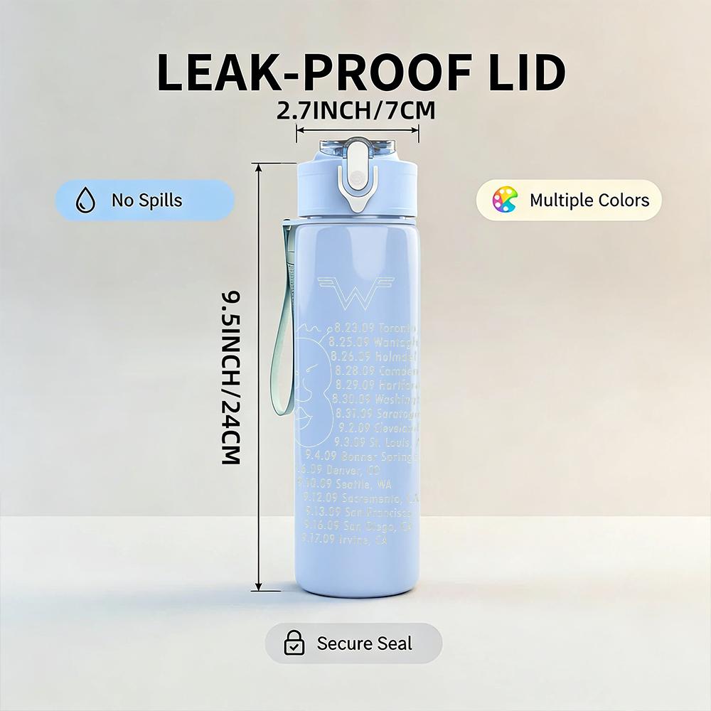 1PC Faint pale manuscript text print 750ml colorful plastic sports water bottle leakproof pop up lid with straw for outdoor work home use