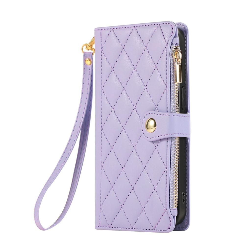 For Honor 400 Pro 5G (Global) Case Multi Card Slots Zipper Rhombus Leather Phone Cover with Wrist Strap