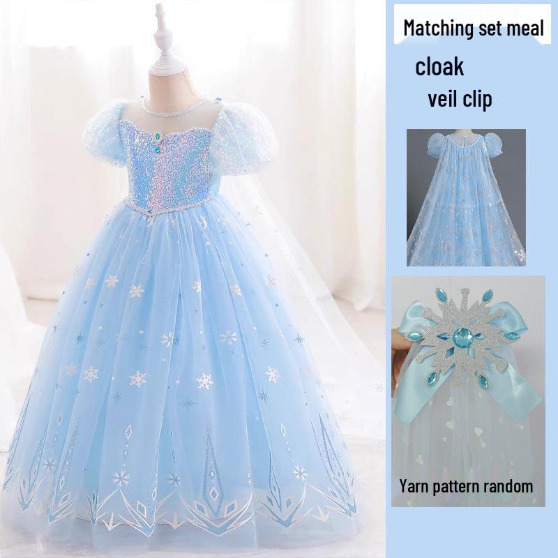 Elsa Princess Short-Sleeve Evening Gown for Girls - Summer 2025 Style Birthday Dress
