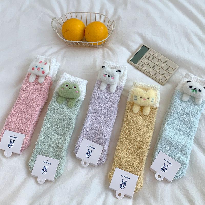 Șosete Drăguțe Desen Animat Femei Toamnă Iarnă Groase Calde de Podea Dormit Șosete Coral Velvet Termice Lolita Kawaii Șosete Cadouri de Crăciun