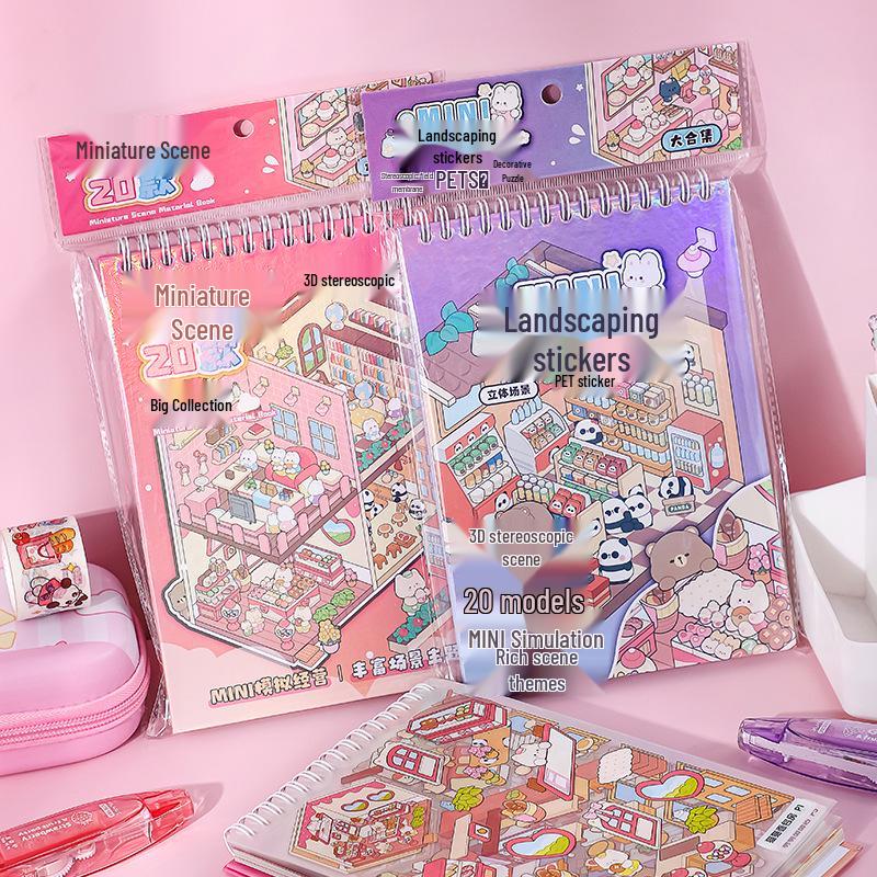 3D Miniaturní chaloupka Kniha samolepek: Kreativní skládané samolepky pro dekompresi a tvoření