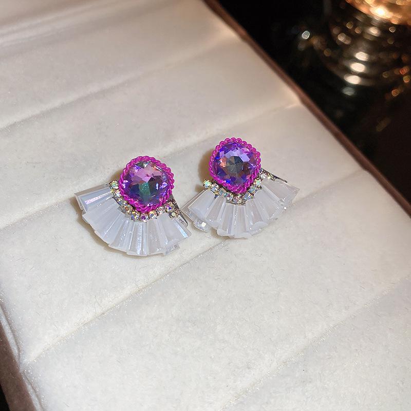 Silver Needle Geometric Rhinestone Tassel Earrings - Luxury Ethnic Style Crystal Studs