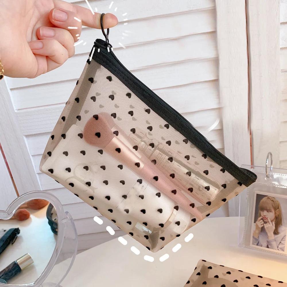 Damen Mesh Transparente Kosmetiktasche Kleine Große Klare Schwarze Make-Up Tasche Reise Neceser Kulturbeutel Kosmetik Organizer Tasche Beutel