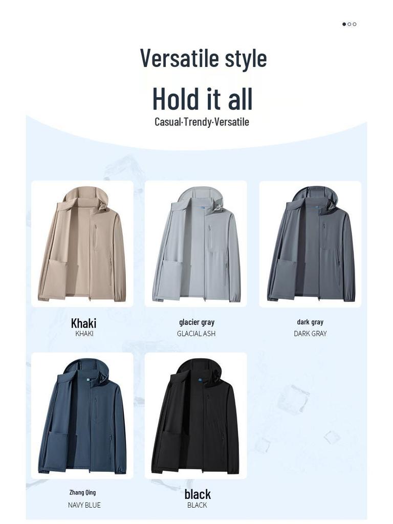 Męska kurtka chroniąca przed słońcem z lodowego jedwabiu z odpinanym kapturem - Luźna, lekka, plus size płaszcz przeciwsłoneczny