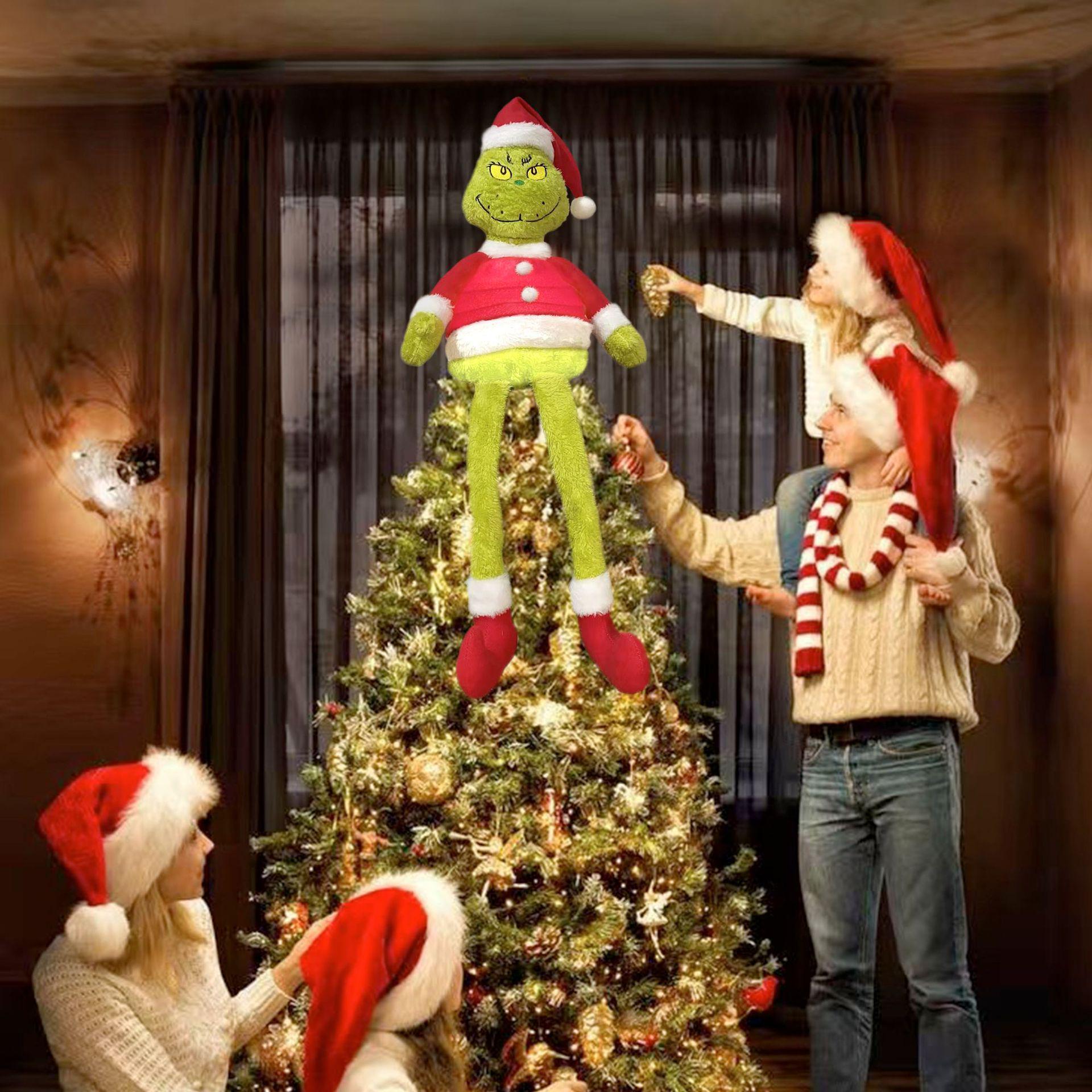 

Гринч Зеленый Пушистый Монстр Верхушка для Елки и Рождественские Украшения 26x76cm