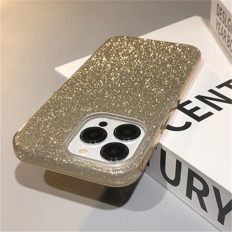 Glitter Bling Gradient Hard PC Thicken Case For iPhone 11 12 13 14 15 Pro Max Mini 7 8 Plus X XR XS SE Shockproof Bumper Cover
