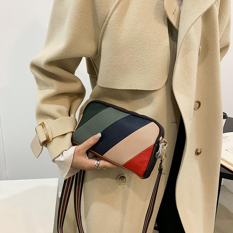 Leather Women's Bag First Layer Cowhide Clutch Bag New Trendy Fashion Splicing Shoulder Messenger Bag Small Bag