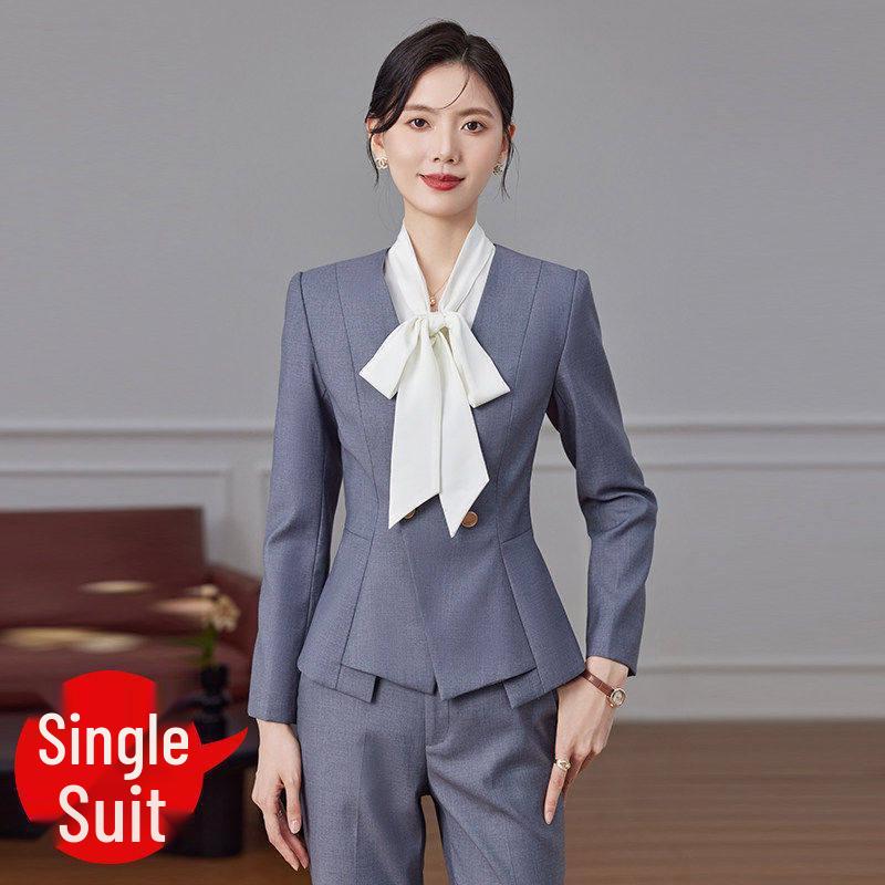 Elegant Women s Air Hostess Suit Set: Autumn Professional Attire for Jewelry Stores, Hotel Reception, and Beauty Salons 4XL